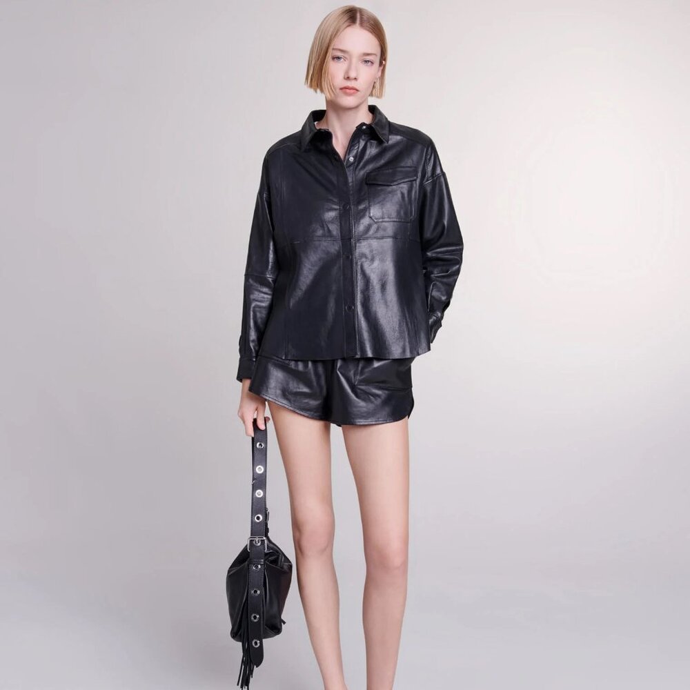 NWT Maje Leather Shirt Black Size 1
